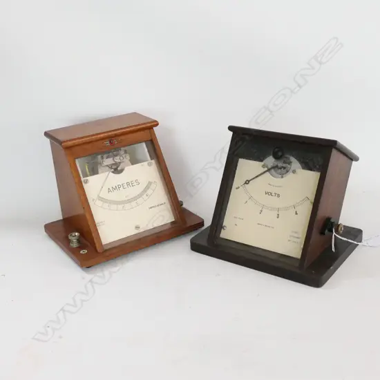 TEAK CASED AMMETER & OAK CASED VOLTMETER by GRIFFIN & GEORGE LTD